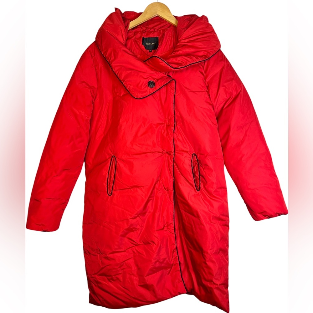 Orolay Red Down Puffer Coat Women’s 2XL Long Hooded Viral Amazon Jacket